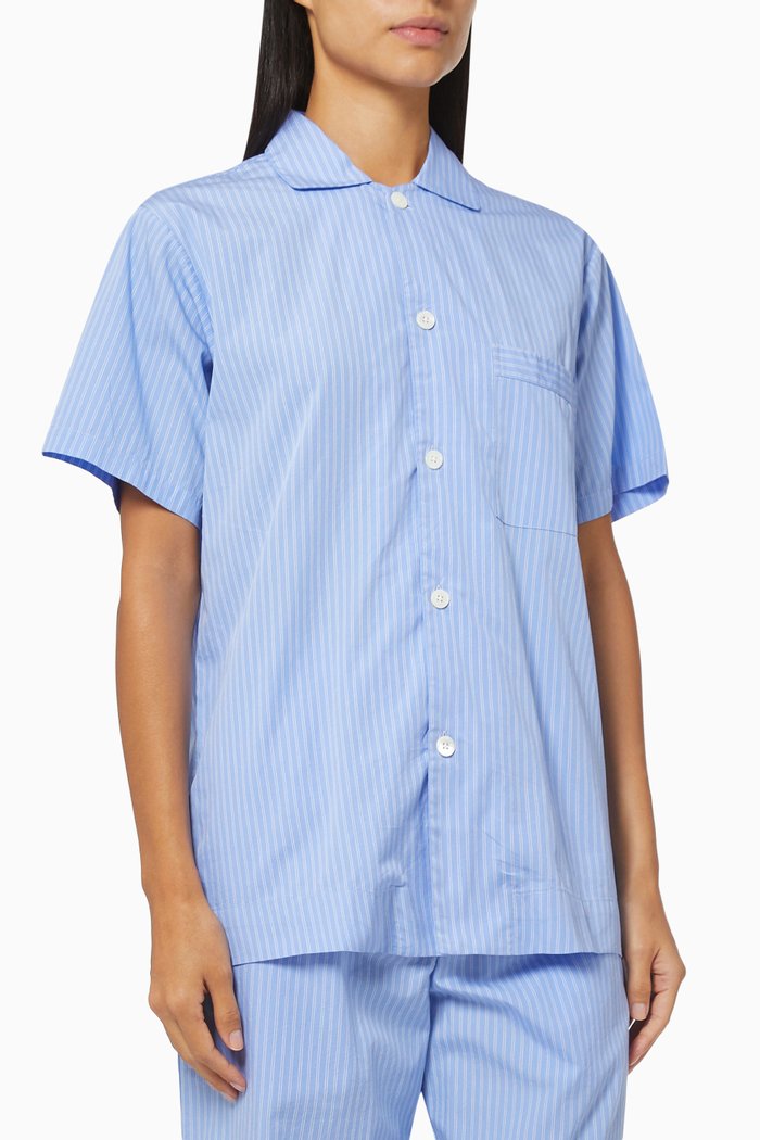 

Pin Stripes Poplin Short Sleeve Shirt in Organic Cotton, Blue