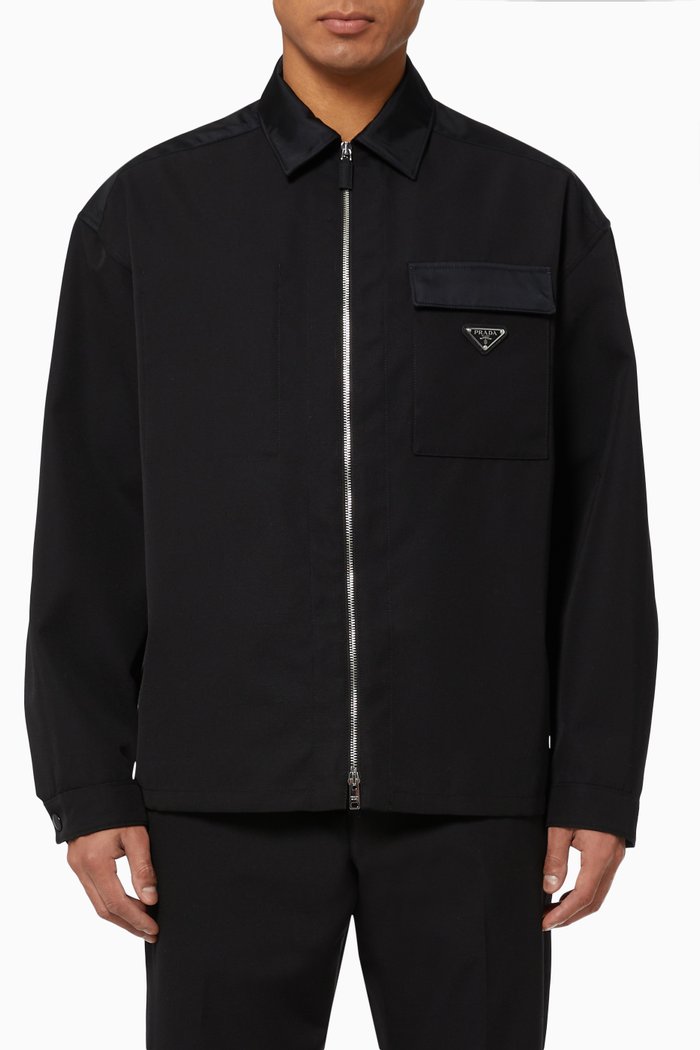 

Overshirt in Wool & Re-Nylon Gabardine, Black