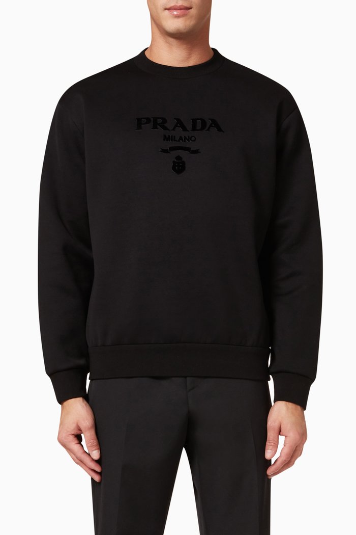 

Flocked Logo Sweatshirt in Cotton Blend Fleece, Black