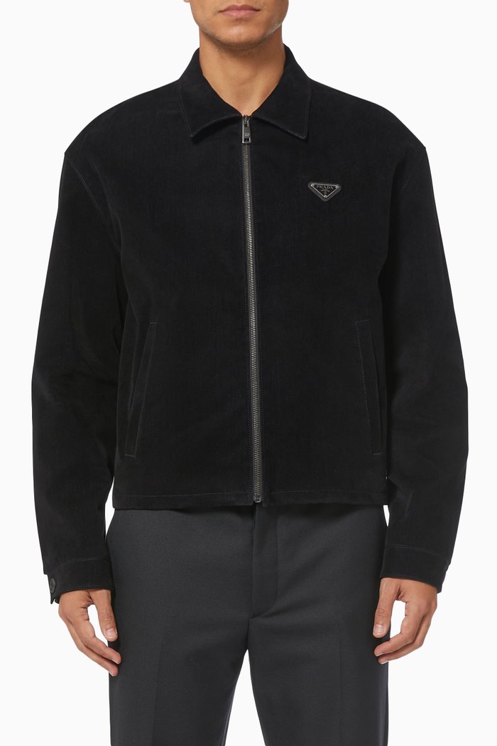 

Triangle Logo Bomber Jacket in Velvet, Black