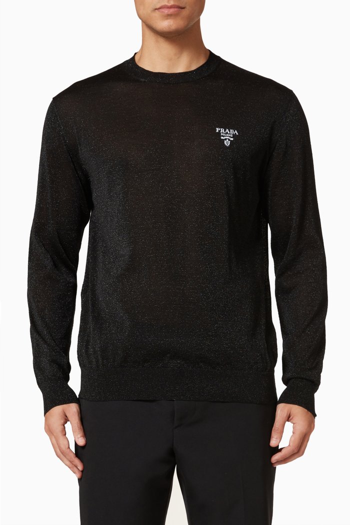

Intarsia Logo Sweater in Lurex Knit, Black
