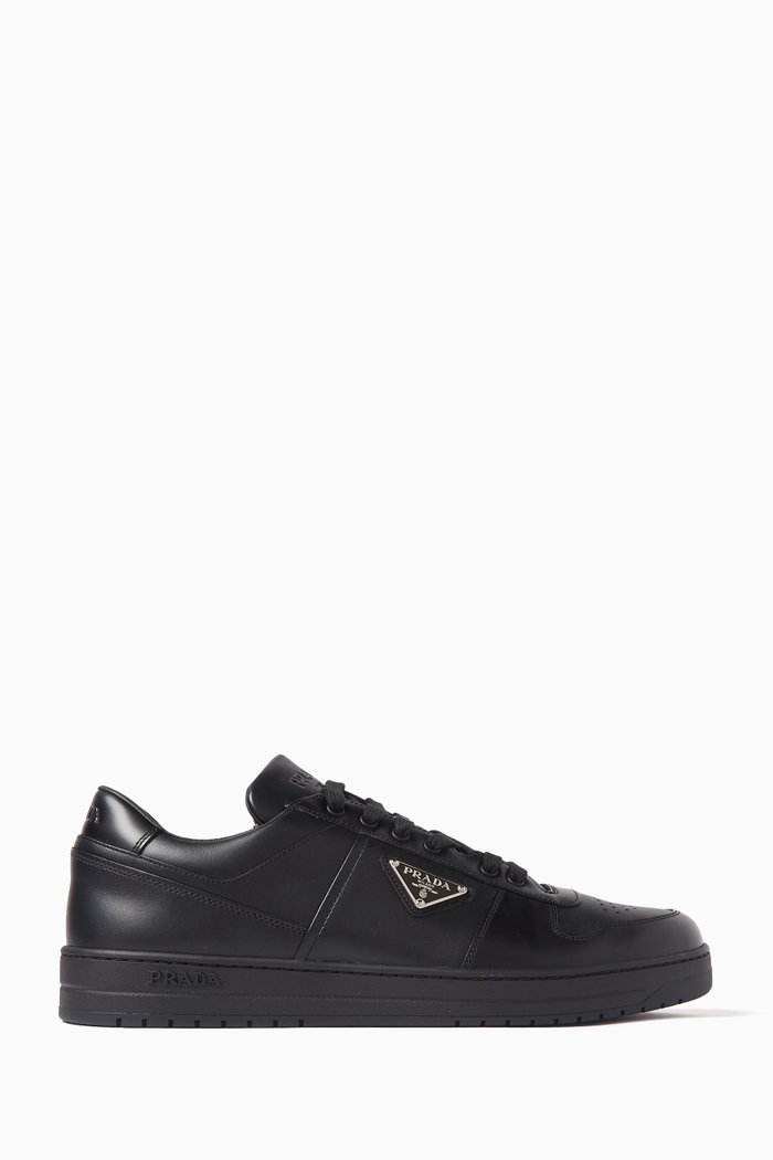 Triangle Logo Sneakers in Calfskin Leather, Black