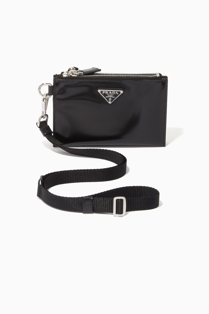 

Double Mini Logo Pouch in Leather, Black