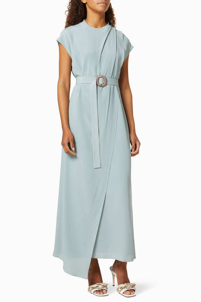 

Dress with Belt in Crepe, Blue