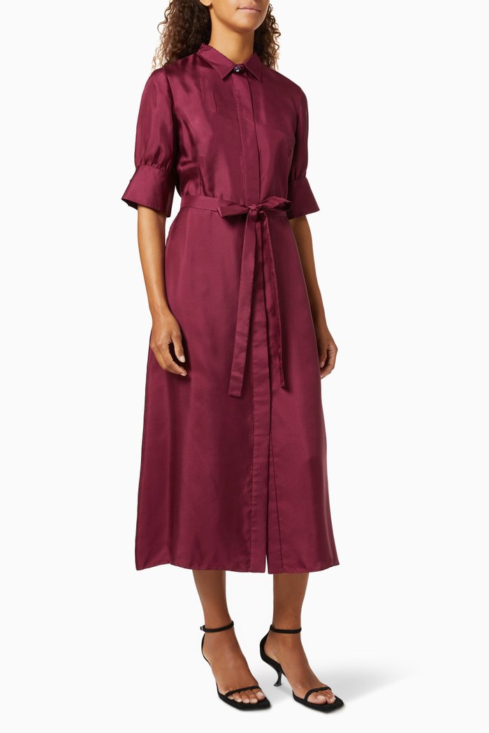 

Buttoned Dress with Belt in Silk Crepe, Red