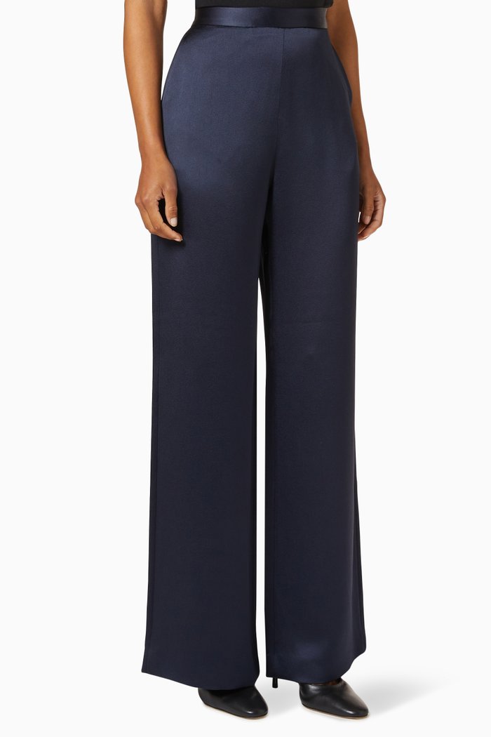 

Wide Leg Trousers in Silk Viscose, Blue