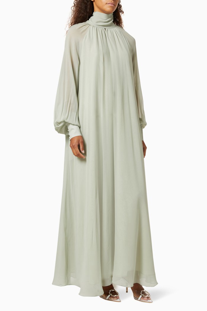 Oversized Dress with Back Bow in Crepe, Green