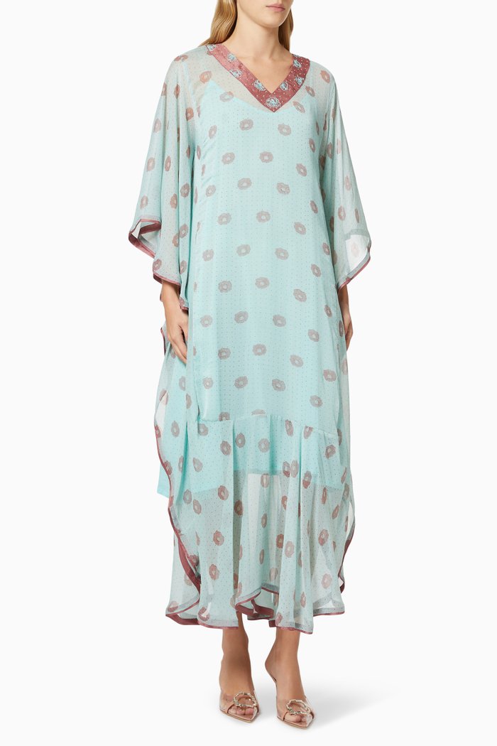

Horizon Floral Kaftan in Organza, Green