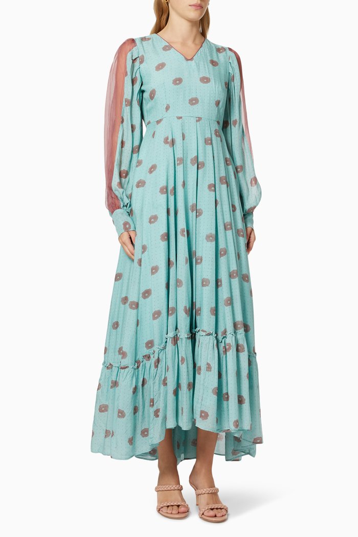 

Asymmetric Horizon Dress in Organza, Green