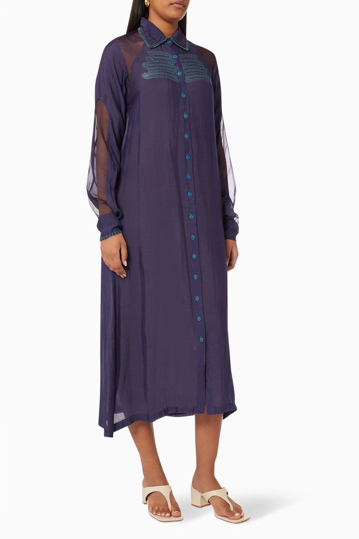 

Indie Trance Shirt Dress in Organza, Blue