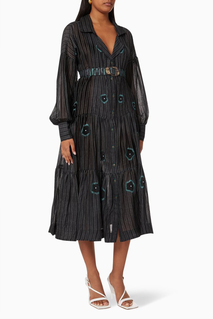 

3 Tiered Collar Dress in Cotton, Black