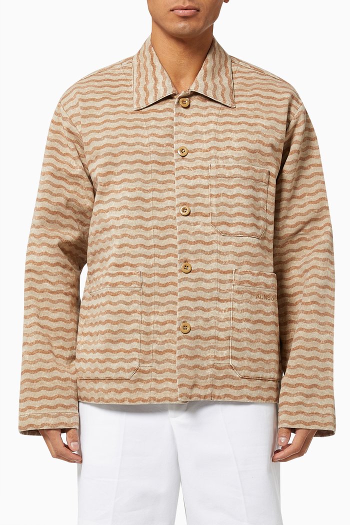 

Jacket in Wave Print Cotton Twill, Neutral