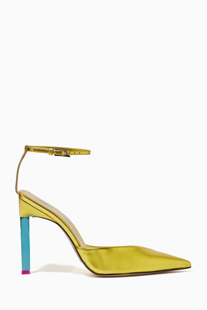 Perine Slingback Pumps in Laminated Leather, Gold