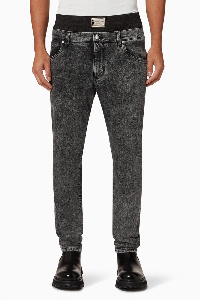 

Slim-fit Jeans with Boxers in Stretch Denim, Grey