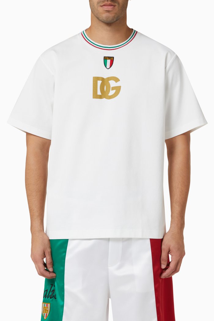 DG Italia Logo T-shirt in Technical Stretch Jersey, White