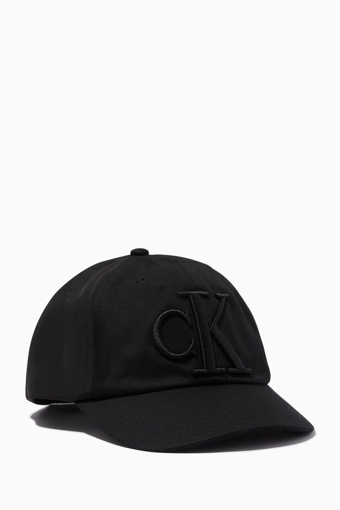 CK Logo Baseball Cap in Cotton, Black