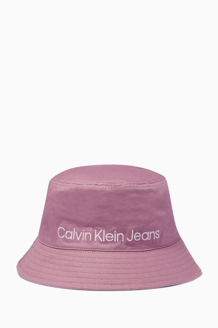 

Logo Print Bucket Hat in Canvas, Pink