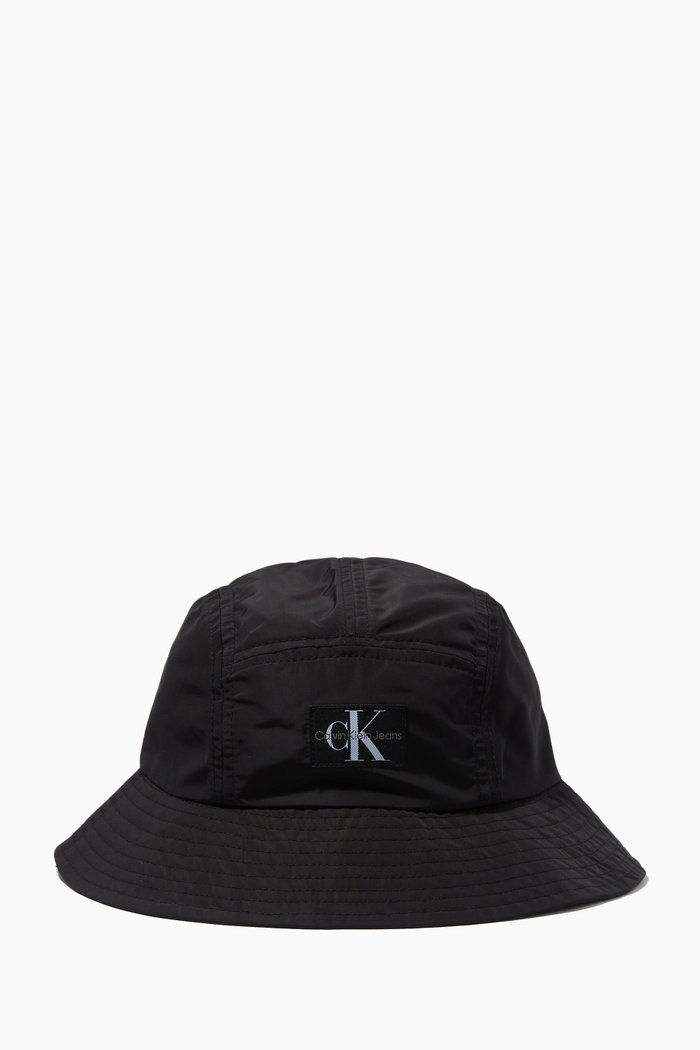 

CK Logo Bucket Hat in Canvas, Black