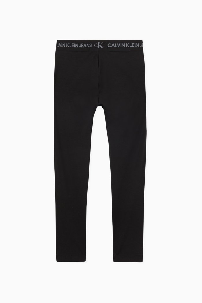 Logo Tape Leggings in Cotton Stretch Jersey, Black