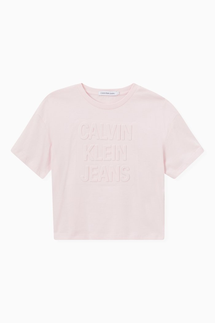 

Tonal Debossed T-shirt in Cotton Jersey, Pink