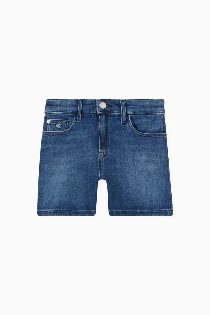 

Logo Patch Shorts in Denim, Blue