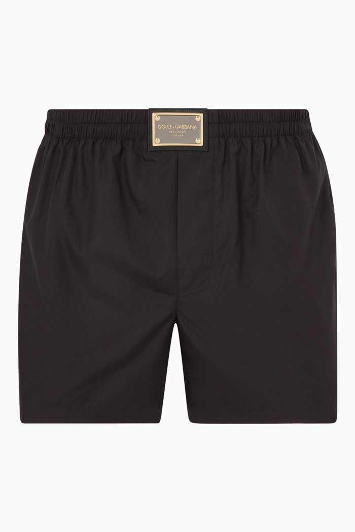 Logo Boxer Shorts in Cotton Poplin, Black