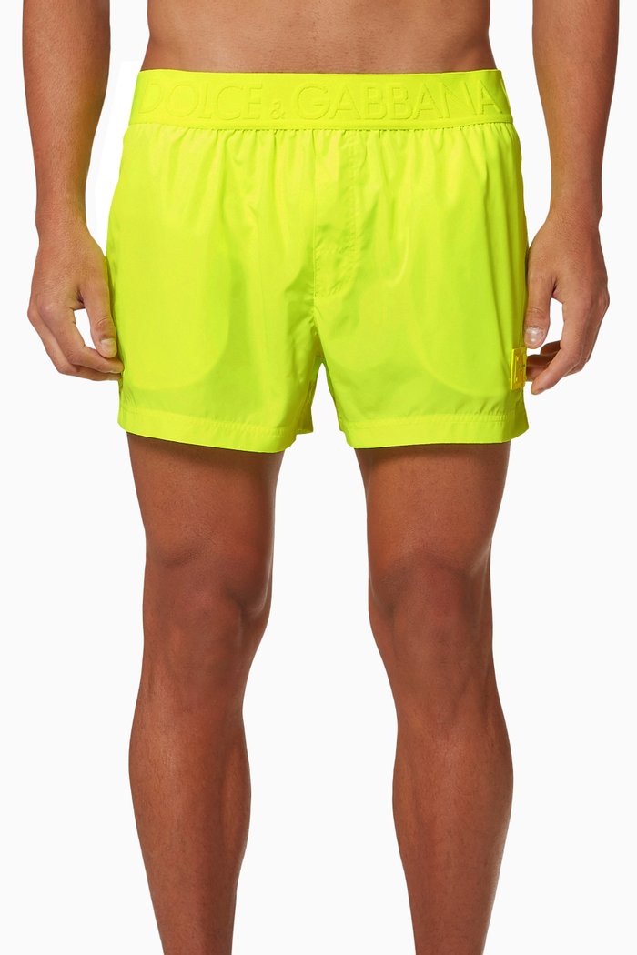 

Short Swim Trunks with Logo Plate in Technical Fabric, Yellow