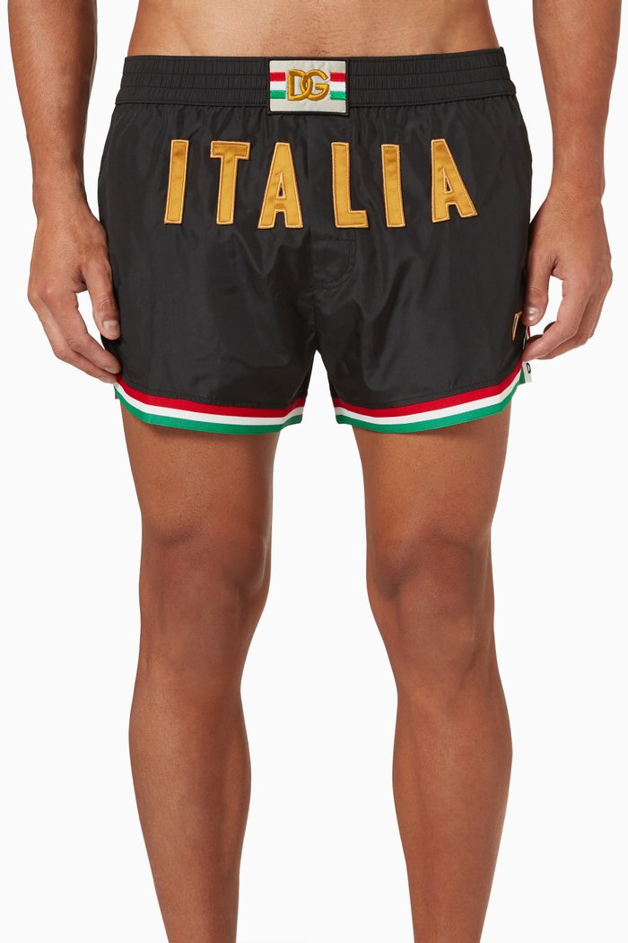 

Logo Patch Swim Shorts in Nylon, Black