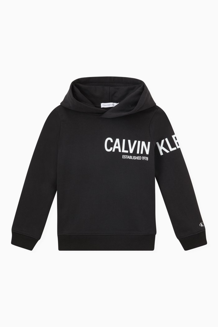 

Side Logo Hoodie in Cotton Fleece, Black
