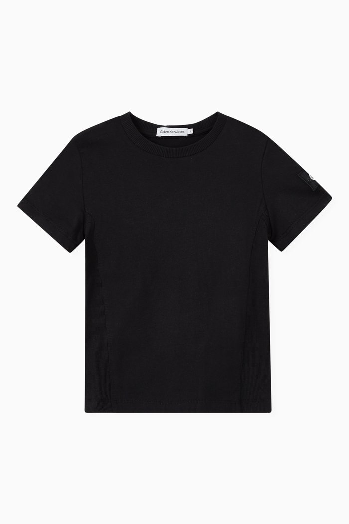 

Fitted Rib Knit T-shirt in Cotton Jersey, Black