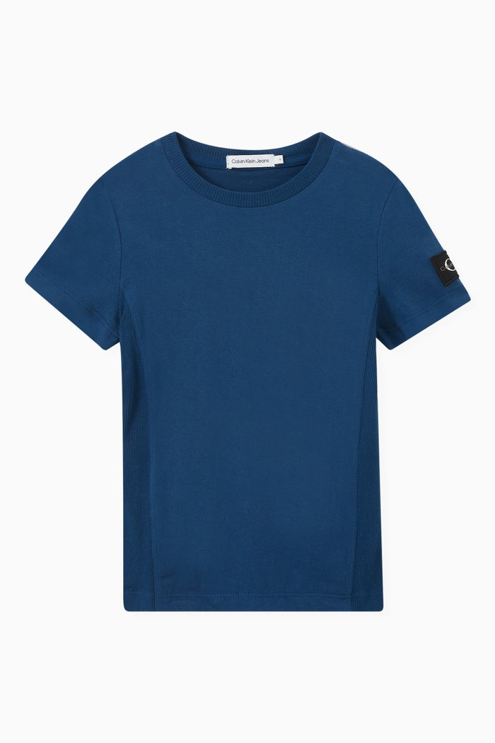 

Fitted Rib Knit T-shirt in Cotton Jersey, Blue