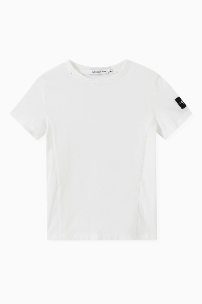 

Fitted Rib Knit T-shirt in Cotton Jersey, White