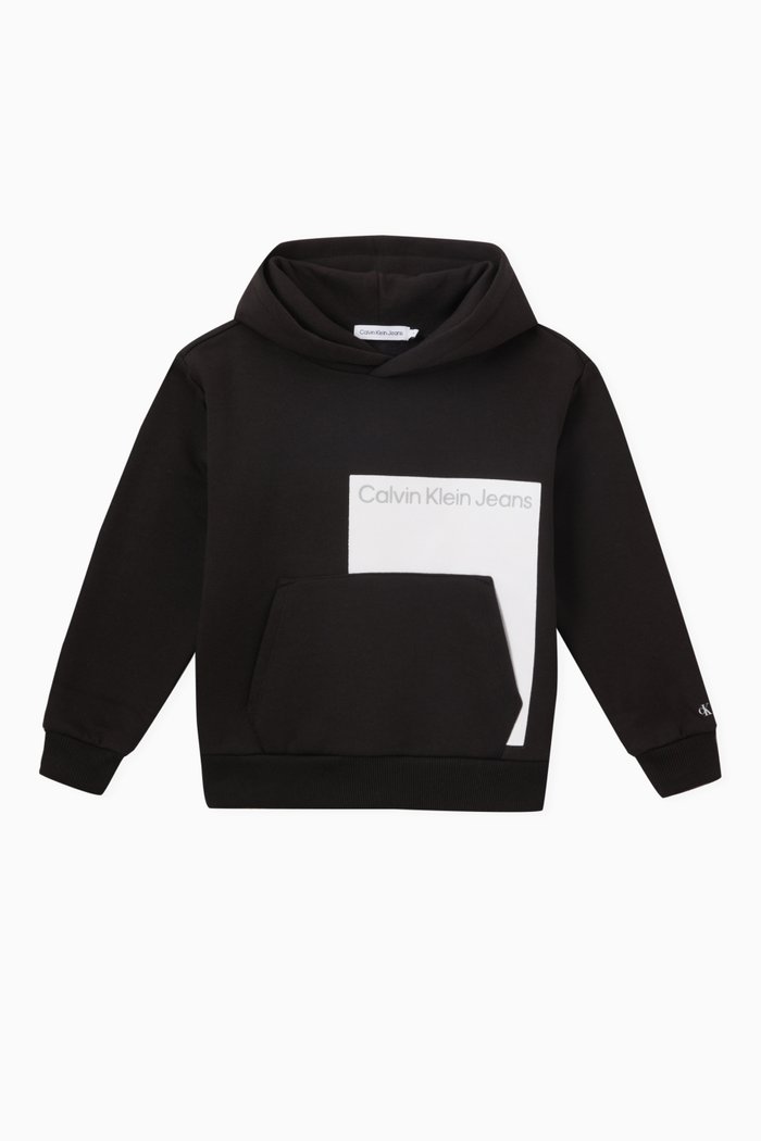 

Colour-block Logo Hoodie in Cotton Fleece, Black