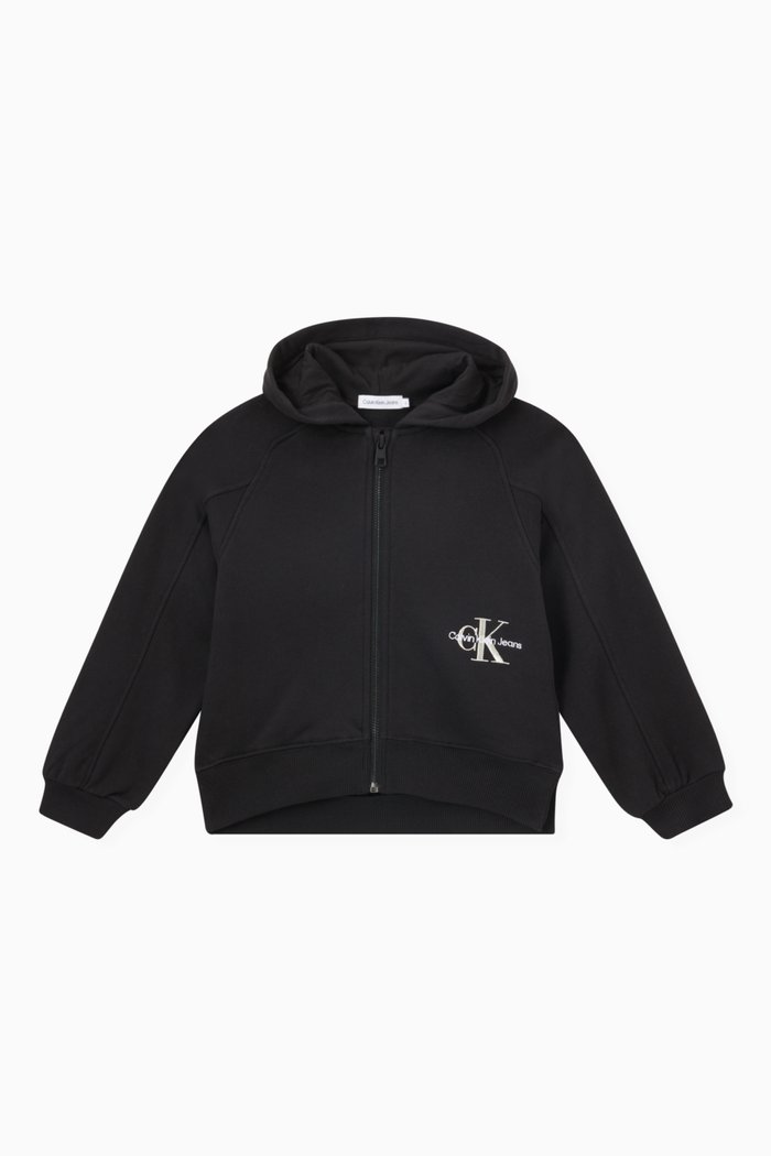 

Monogram Logo Zip-up Hoodie in Cotton, Black