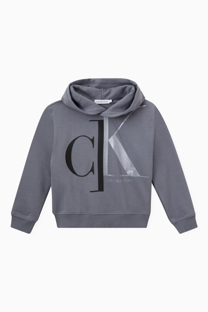 

Mixed Logo Monogram Hoodie in Cotton Fleece, Grey
