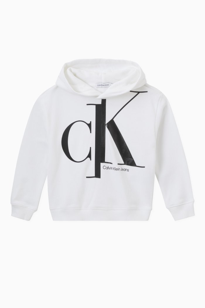 

Mixed Logo Monogram Hoodie in Cotton Fleece, White