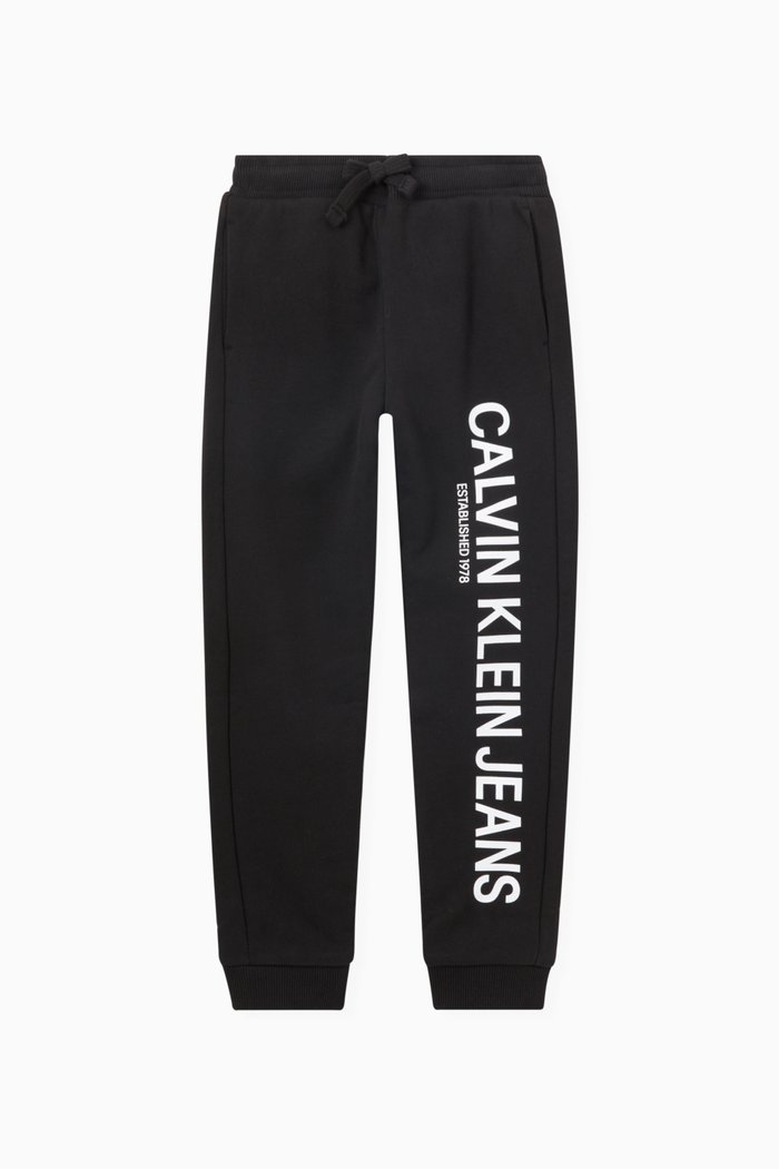 

Side Logo Print Sweatpants in Cotton Fleece, Black
