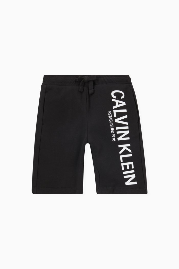 

Side Logo Print Jogger Shorts in Cotton Fleece, Black