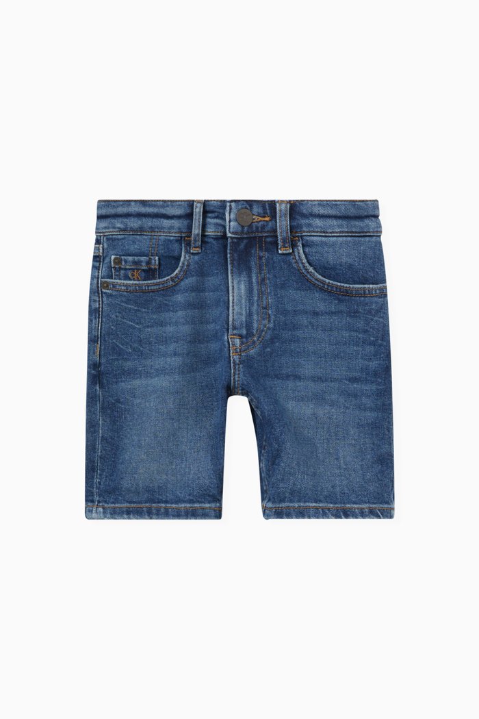 Logo Patch Shorts in Denim, Blue