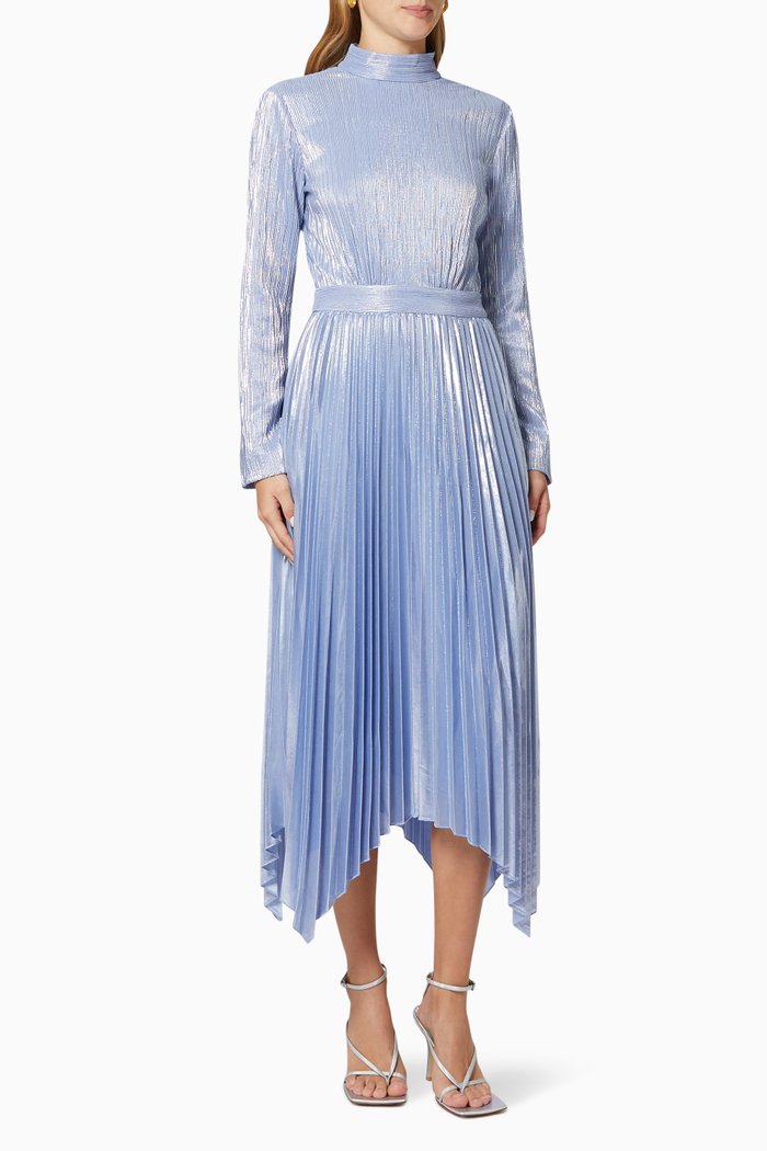 

Lydia Pleated Dress in Lamé Plisse, Purple