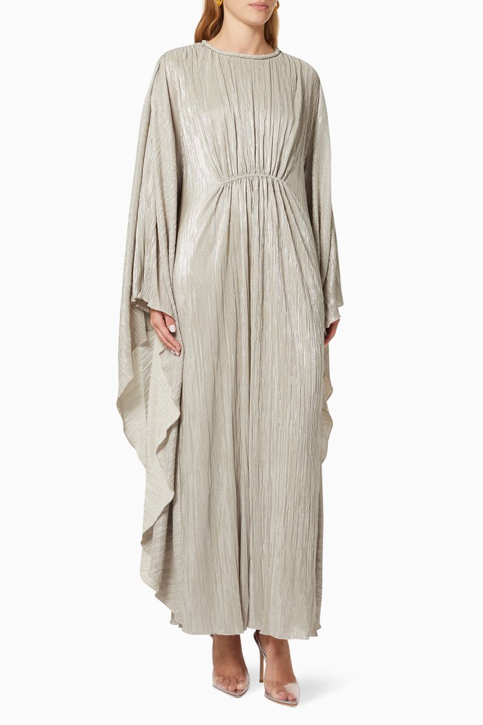 

Farrah Kaftan Dress in Lamé Plisse, Silver