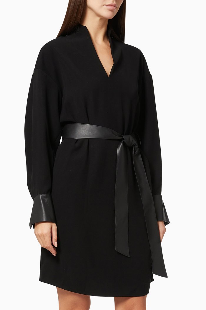 

Slit Neck Dress in Japanese Crepe, Black
