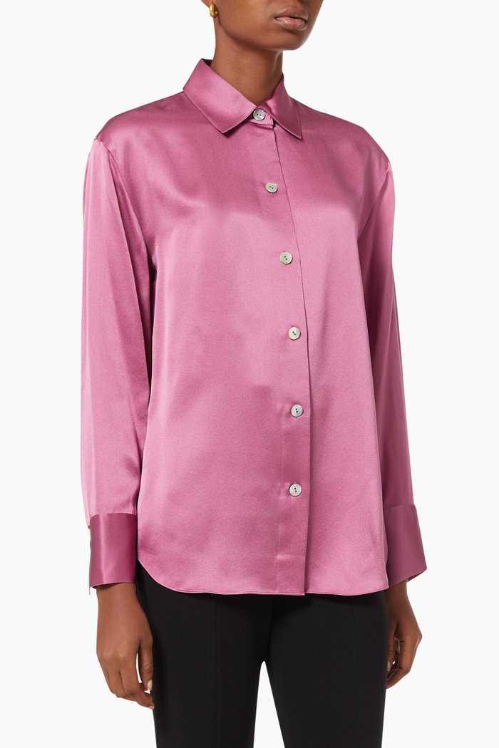 

Relaxed Long Sleeve Blouse in Silk, Pink