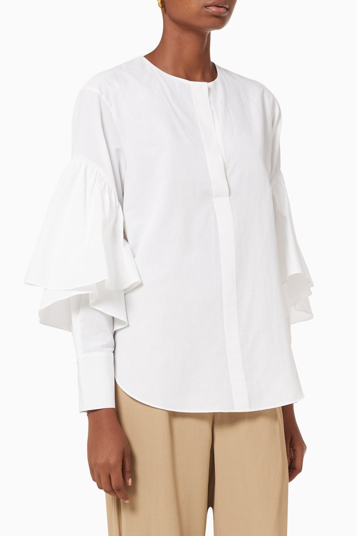 

Panelled Sleeve Blouse in Cotton, White