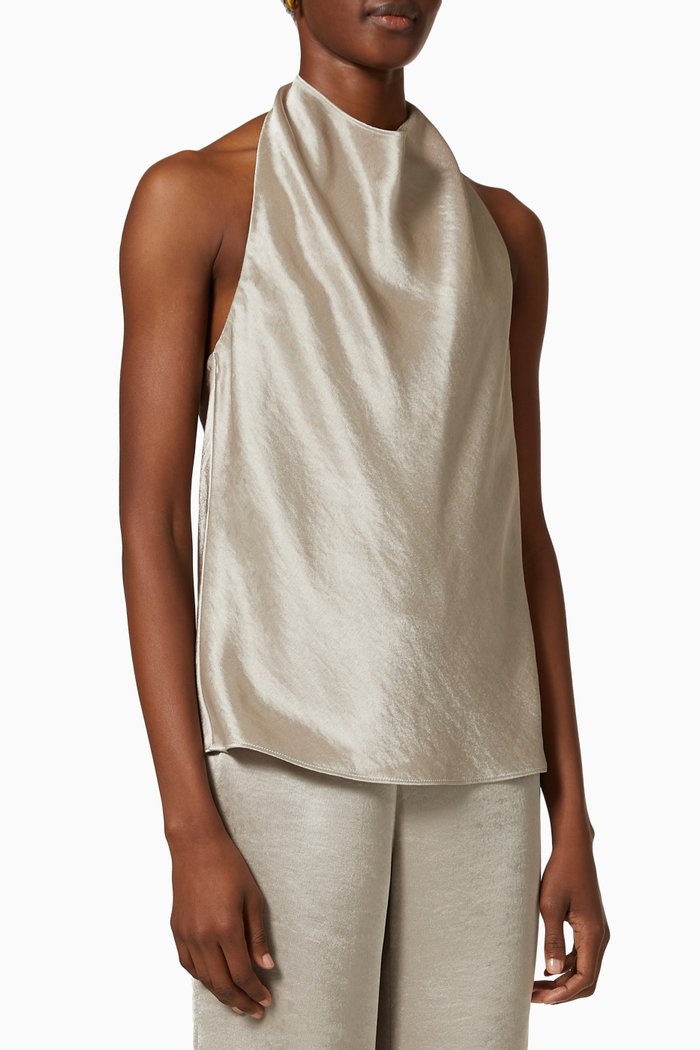 

Halter Neck Blouse in Satin, Neutral