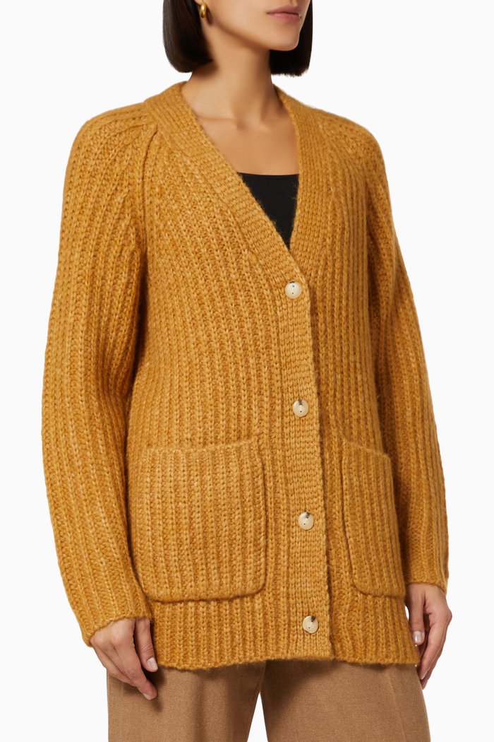 

Pocket Cardigan in Ribbed Wool, Gold