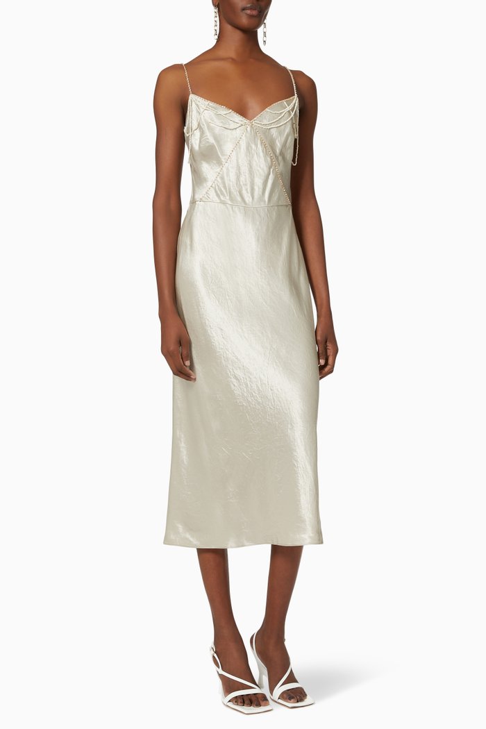 

Draped Beads V-neck Slip Dress in Naia™ Acetate, Neutral