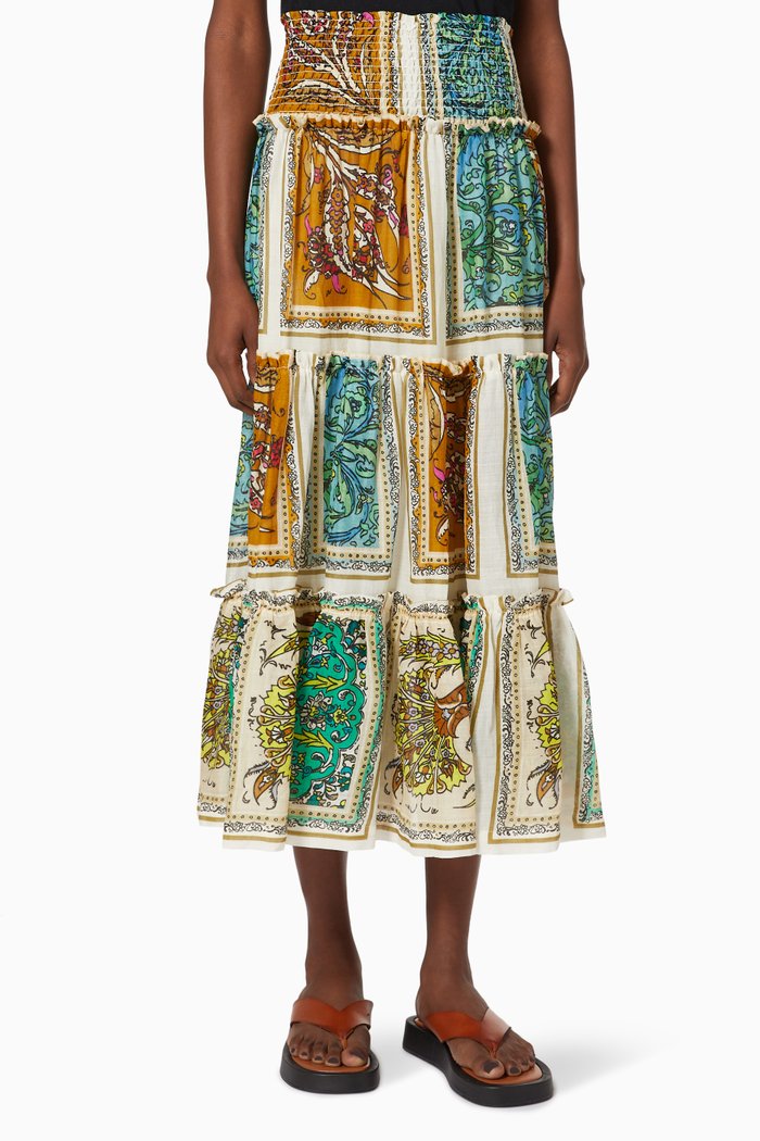 

Delphine Tiered Skirt in Ramie, Multicolour
