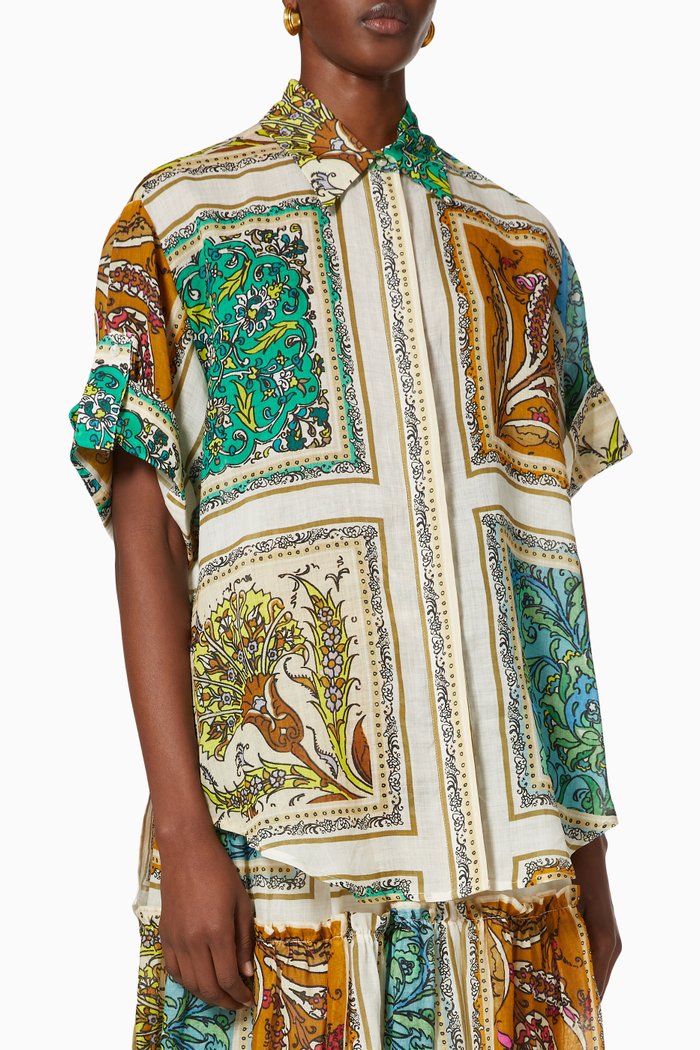 

Delphine Split Hem Shirt in Ramie, Multicolour