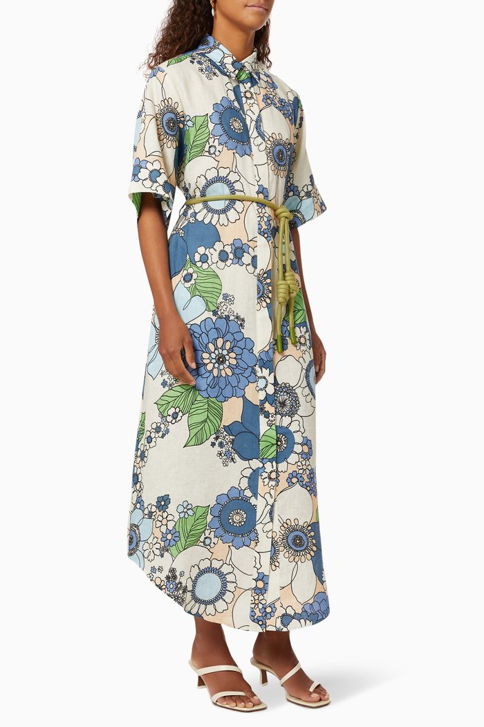 

Farrah Shirt Dress in Linen, Blue
